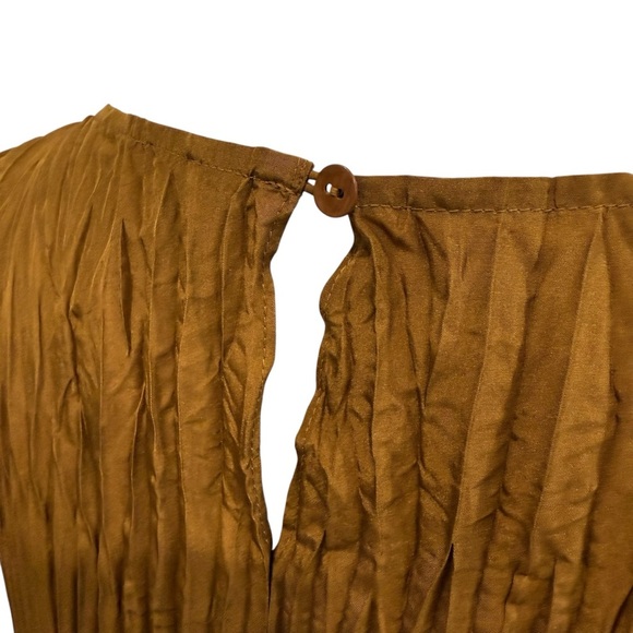 Eileen Fisher Large Bronze Crushed Silk Cap Sleeve Tiered Midi Dress NWT $388 - Picture 9 of 15